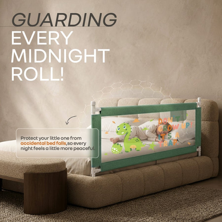 Safari Bed Rail for Baby Easy Install, Anti-Fall Safeguard for Toddler Safety - Dino Green