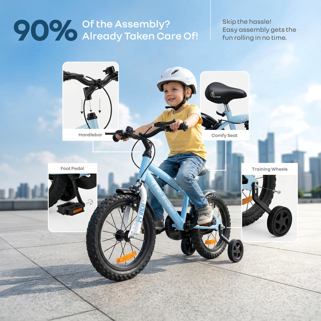 Vroom Bicycle For Kids 14 Inch With 90% Plug and Play For Ease of Installation - Lake Blue