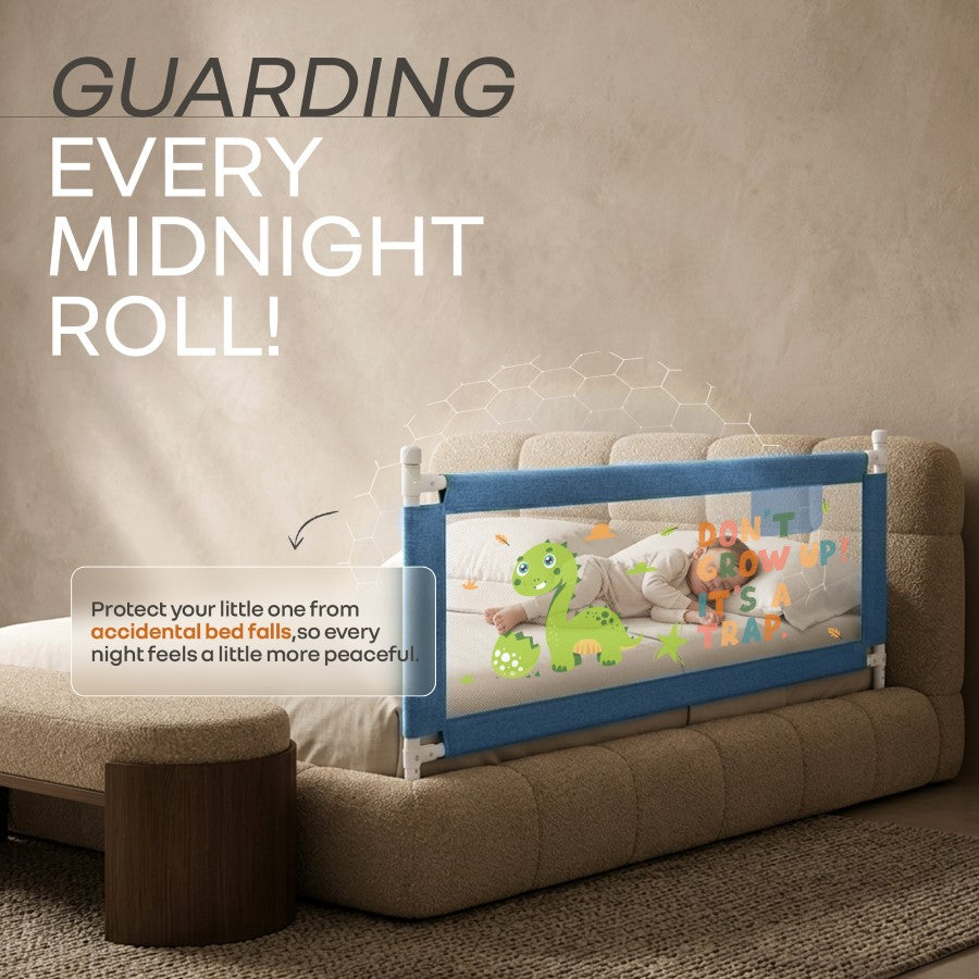 Safari Bed Rail for Baby Easy Install, Anti-Fall Safeguard for Toddler Safety - Dino Blue