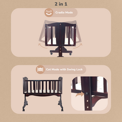 Dream Time Wooden Cradle - Swing & Wheel Lock, High Quality Pine Wood, Scratch Resistant