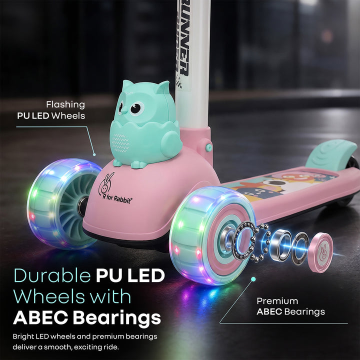 Road Runner Ryder Kids Scooter - PU LED wheels & Multi-Level Height Adjustment - Pink Blue