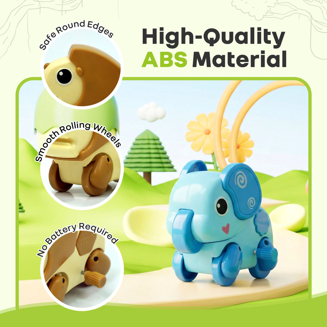 Orapple Safari - Set of 4 Windup Animal Toys for Babies (Panda, Lion, Elephant, Deer)