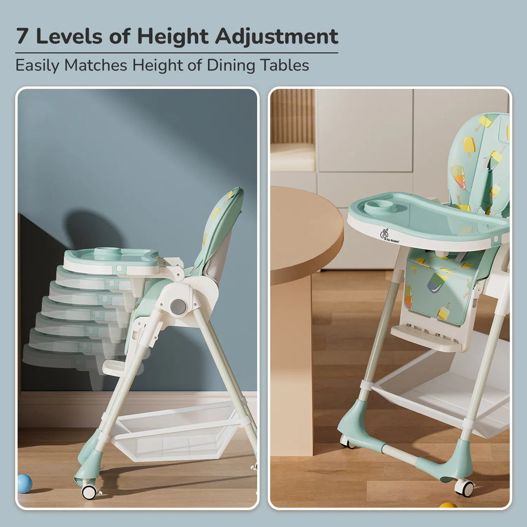 Marshmallow High Chair - 7 Level Height Adjustment, 3 Recline Modes, Adjustable & Removable Double Meal Tray, 6 months-5 years