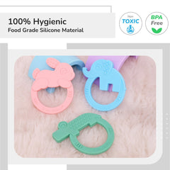 Tiny Bites Zoobie Baby Silicone Teethers Pack of 3 Crocodile, Rabbit, and Elephant