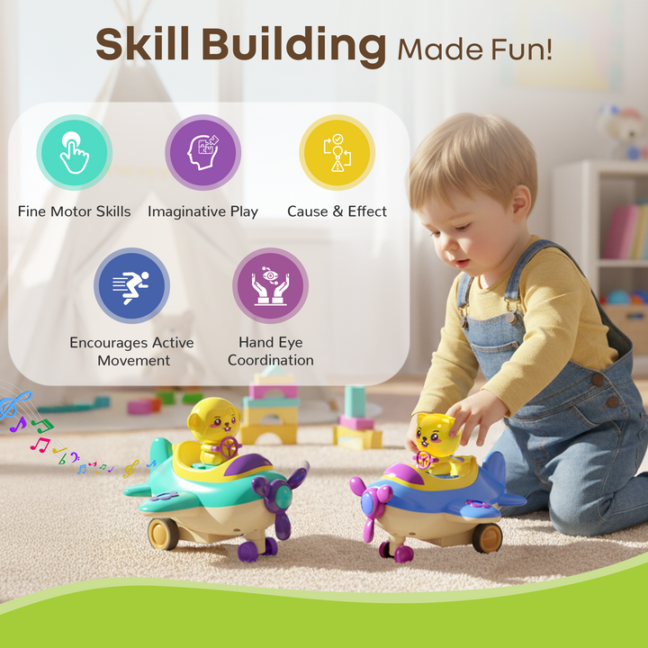 Orapple Aero Rider - BPA-Free, Non-Toxic Baby Airplane Push Toy with Lights & Music (Pack of 2)