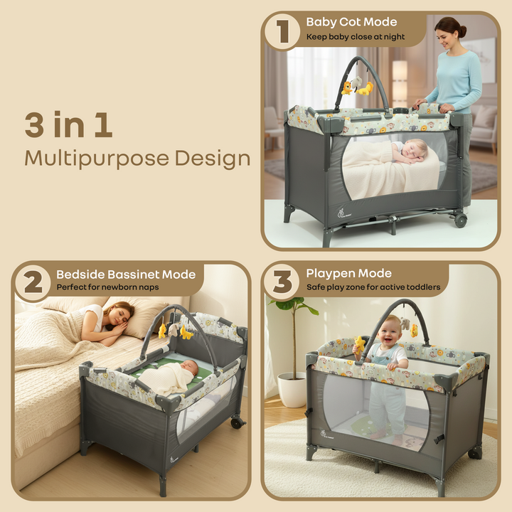 Hide N Seek Bliss Baby Cot - Safe, Cozy & Foldable Cot for Babies 0-3 Years