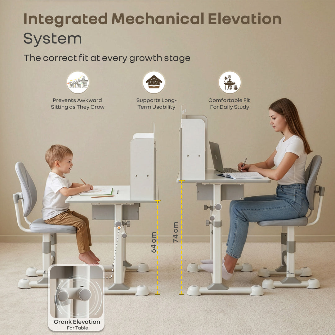 Kiddie Grow Flex Adjustable Kids Study Table with Chair – Ergonomic Desk with Storage Shelves, Drawer, Spacious Tabletop & Height Adjustment for Growing Kids (3–15 Years)