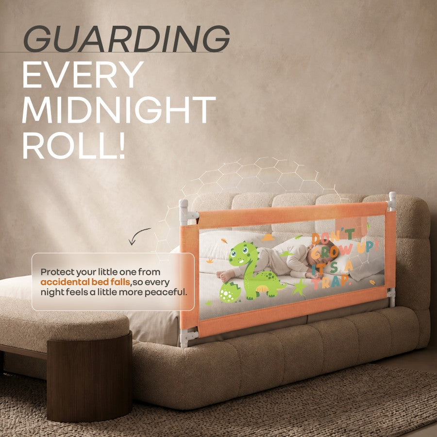 Safari Bed Rail for Baby Easy Install, Anti-Fall Safeguard for Toddler Safety - Dino Peach