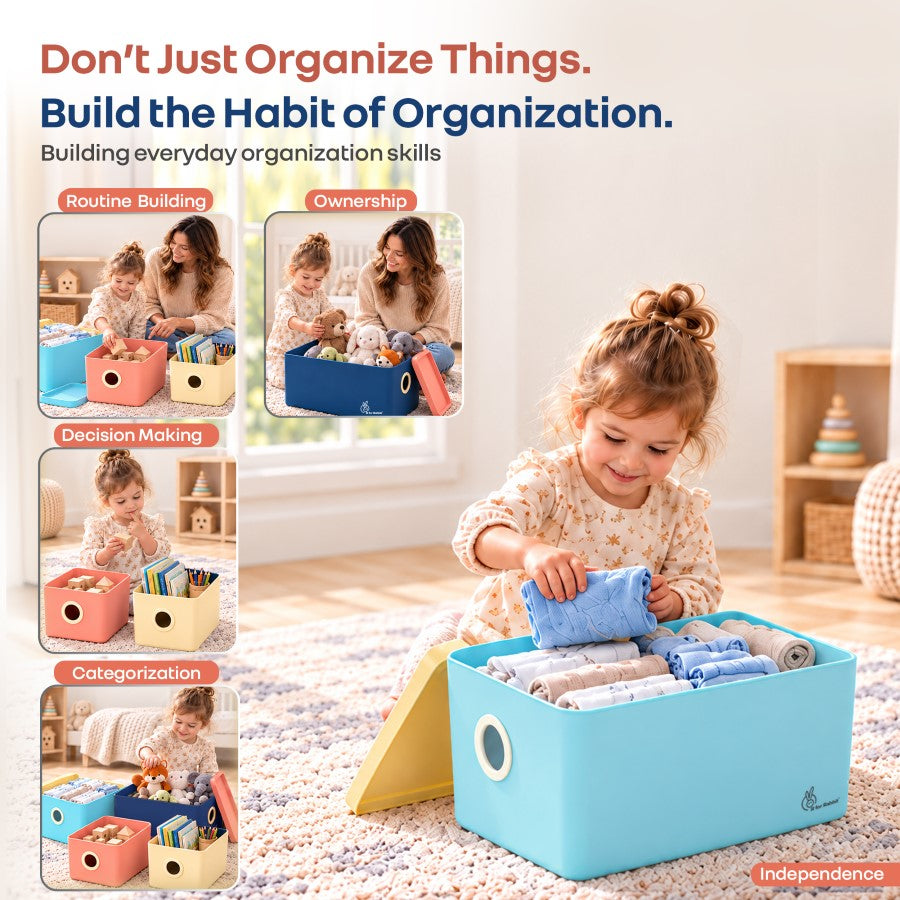 Kiddo Korner Multi Storage Organiser with Lid BPA Free PP Material Set of 4 - Indigo Multi