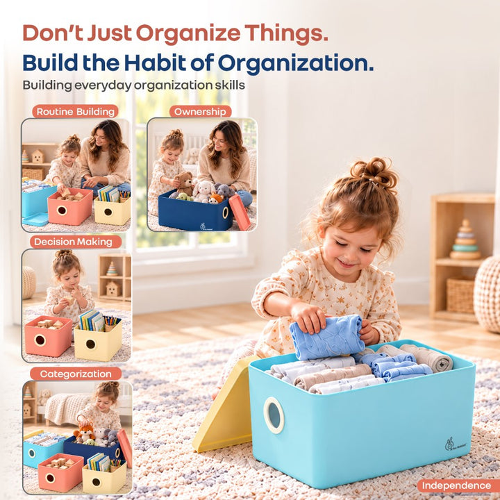 Kiddo Korner Multi Storage Organiser with Lid BPA Free PP Material Set of 4 - Indigo Multi