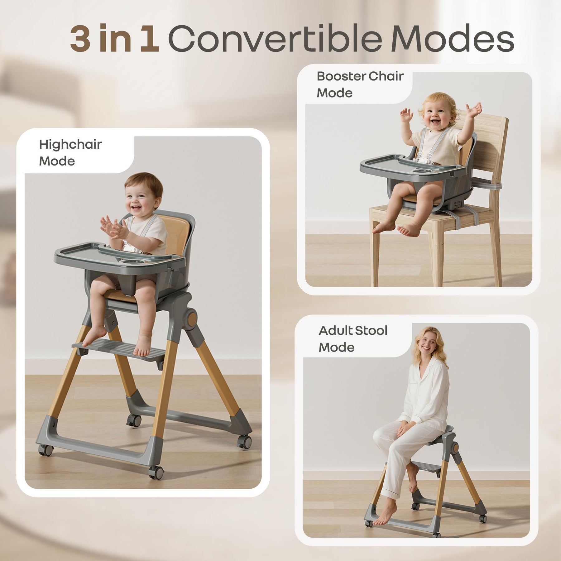 Booster Stool Walnut High Chair Dark Grey 3 in 1 with Booster Stool - R for Rabbit