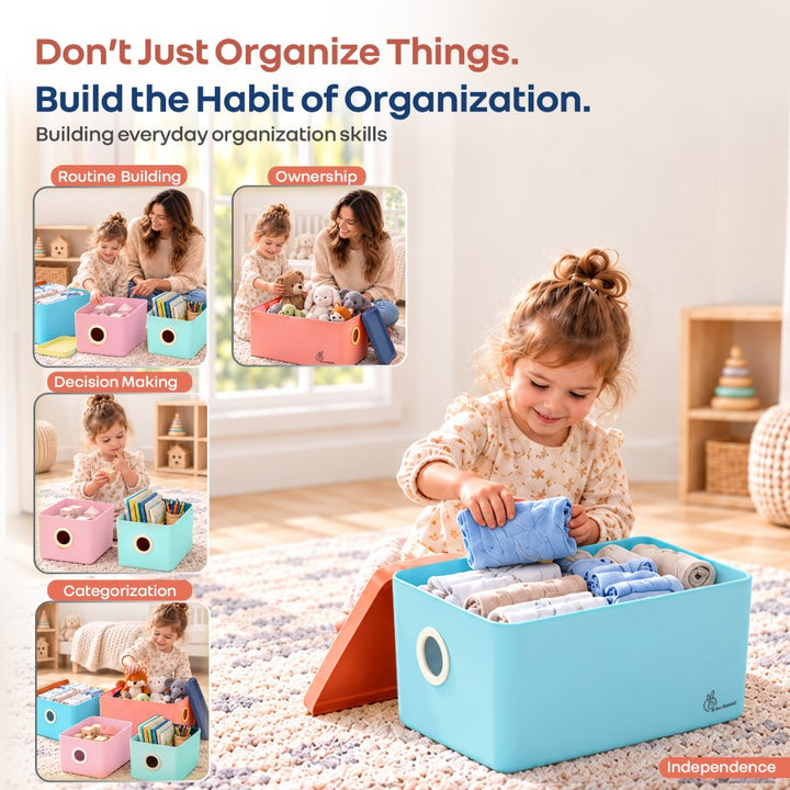 Kiddo Korner Multi Storage Organiser with Lid BPA Free PP Material Set of 4 - Aqua Multi