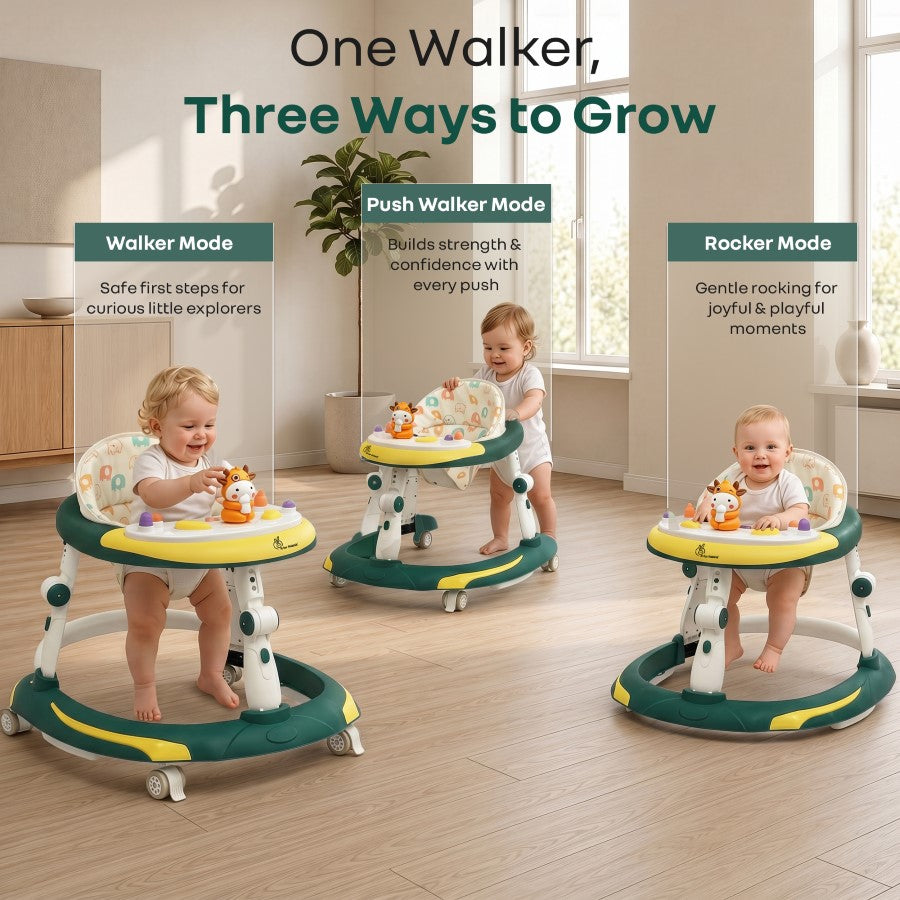 Little Feet Plus Walker - Detachable Toy Bar With Music & Light - Green Yellow