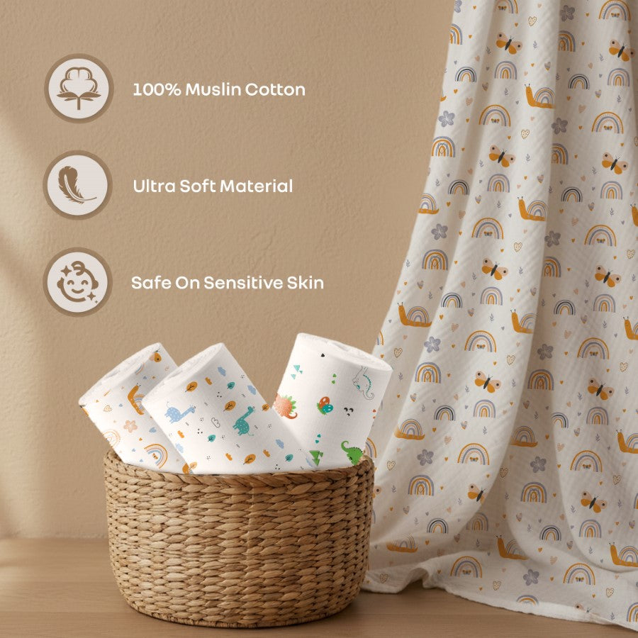 Cuddlez 100% Muslin Baby Swaddle for Newborns (Pack of 3)