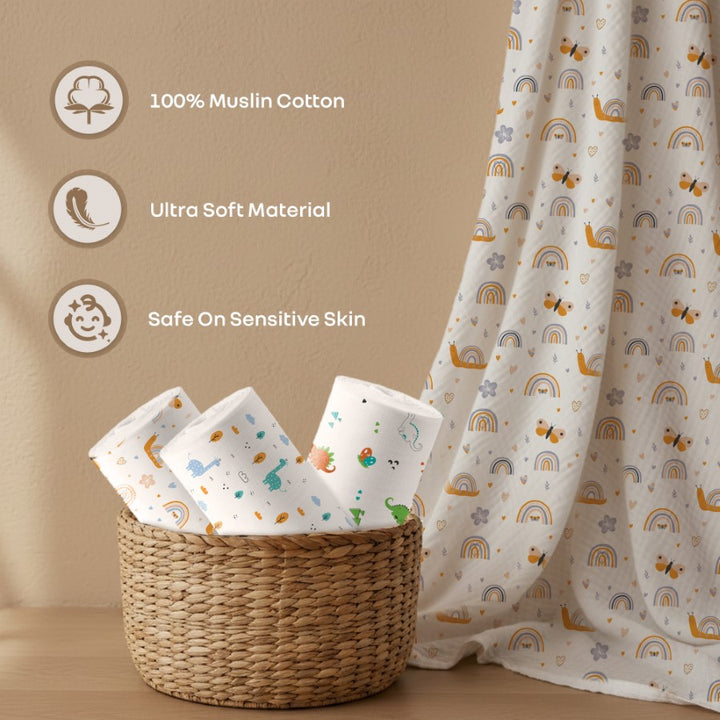 Cuddlez 100% Muslin Baby Swaddle for Newborns (Pack of 3)
