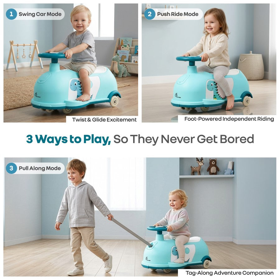 Iya Iya Poppy 3 in 1 Kids Swing Car - Self-Steering Swing Action - Scratch Free Quiet Wheels With ABEC 7 Bearing - Age 2+ Years - Lake Blue