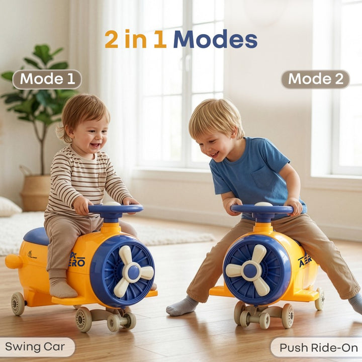 R for Rabbit Iya Iya Aero Ace 2-in-1 Swing Car Ride On for Kids with Toy Storage, Smooth Wheels & ABEC 7 Bearing - Orange Blue