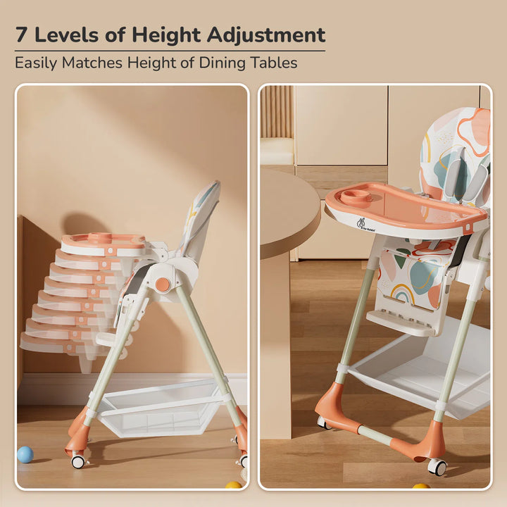 Marshmallow High Chair - 7 Level Height Adjustment, 3 Recline Modes, Adjustable & Removable Double Meal Tray, 6 months-5 years