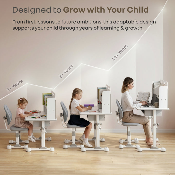 Kiddie Grow Flex Adjustable Kids Study Table with Chair – Ergonomic Desk with Storage Shelves, Drawer, Spacious Tabletop & Height Adjustment for Growing Kids (3–15 Years)
