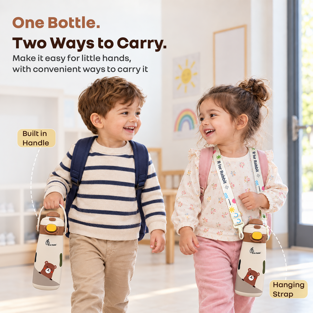 Steebo Duo 2-in-1 Stainless Steel Straw Sipper Bottle 500ml with Double Wall Insulation, Leak Proof Lockable Lid & Anti-Colic Design - Almond Cream