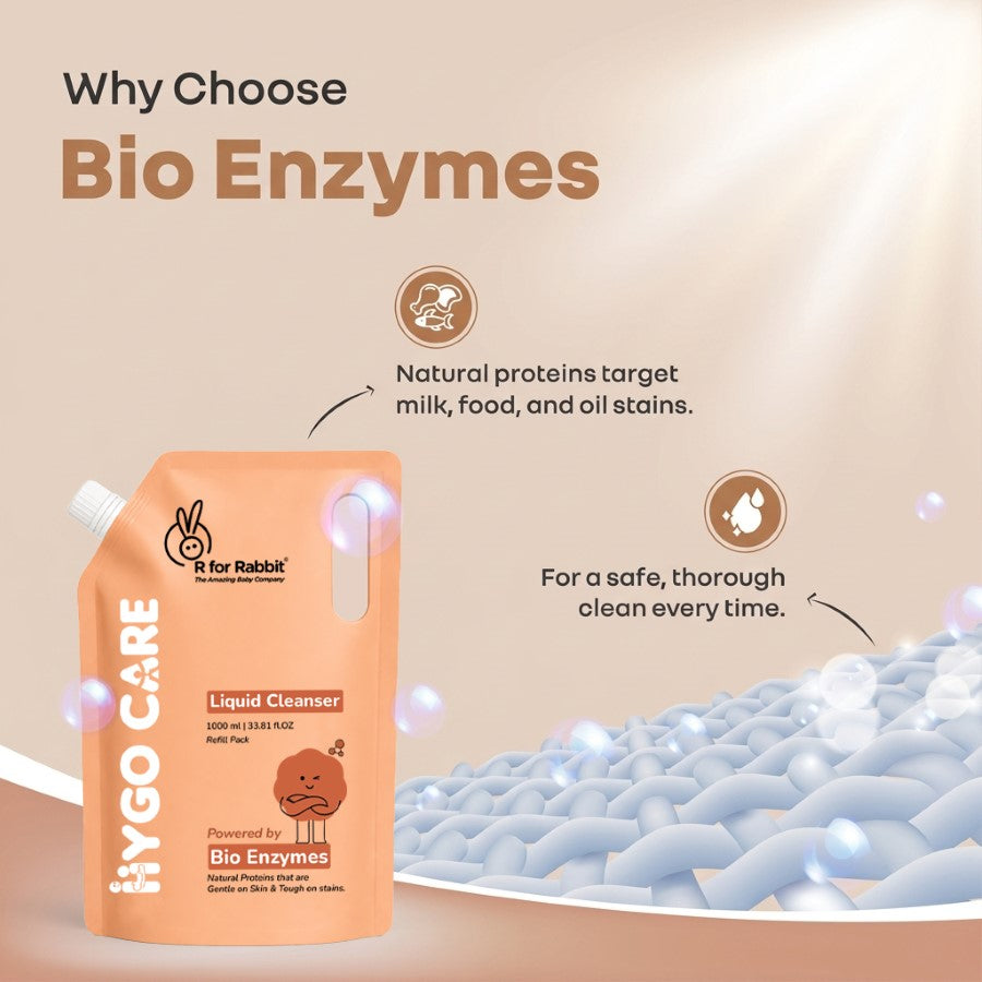 Hygo Care Liquid Cleanser Refill Pack 1000ml, Bio Enzyme Baby Bottle & Toy Cleanser