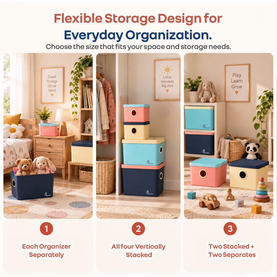 Kiddo Korner Multi Storage Organiser with Lid BPA Free PP Material Set of 4 - Indigo Multi