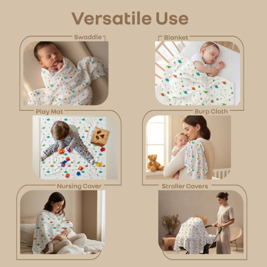 Cuddlez 100% Muslin Baby Swaddle for Newborns (Pack of 3)