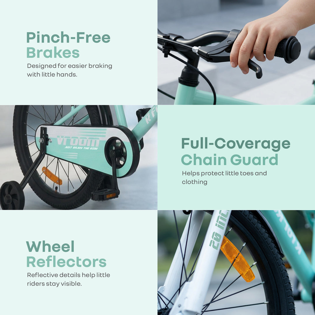 Vroom Bicycle For Kids 20 Inch With 90% Plug And Play For Ease Of Installation, Wide Training Wheels, Adjustable Seat, 7-10yrs, Upto 50kgs - Sea Green