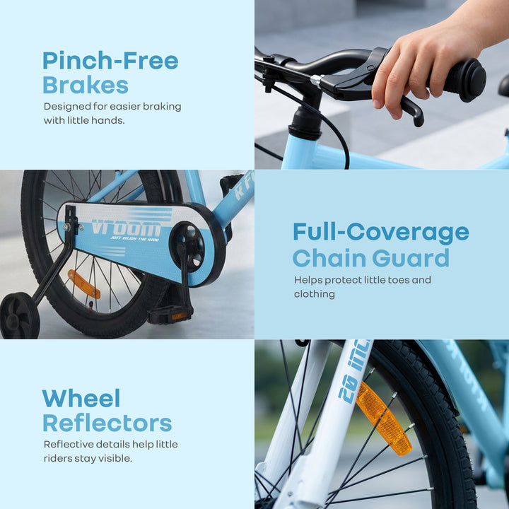 Vroom Bicycle For Kids 20 Inch With 90% Plug And Play For Ease Of Installation, Wide Training Wheels, Adjustable Seat, 7-10yrs, Upto 50kgs - Lake Blue