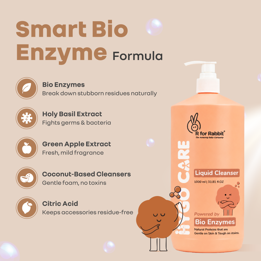 Hygo Care Liquid Cleanser 1 litre with Pump , Bio Enzyme Baby Bottle & Toy Cleanser - White