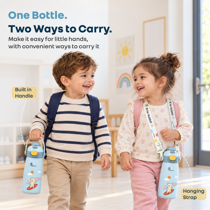 Steebo Duo 2-in-1 Stainless Steel Straw Sipper Bottle 500ml with Double Wall Insulation, Leak Proof Lockable Lid & Anti-Colic Design - Ice Blue