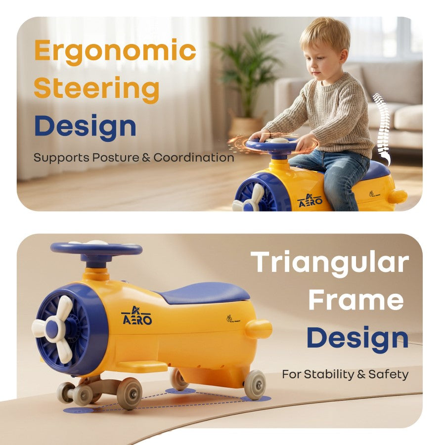 R for Rabbit Iya Iya Aero Ace 2-in-1 Swing Car Ride On for Kids with Toy Storage, Smooth Wheels & ABEC 7 Bearing - Orange Blue