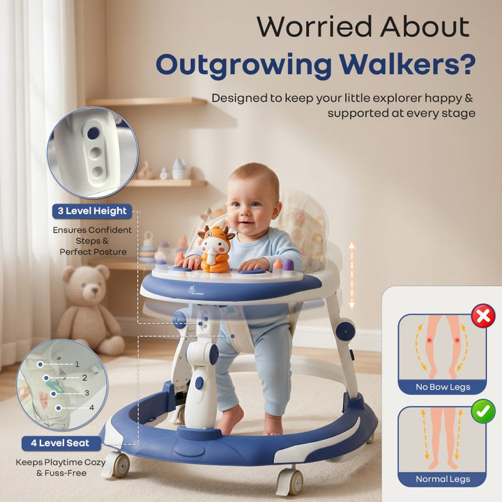 Little Feet Plus Walker - Detachable Toy Bar With Music & Light - Blue White