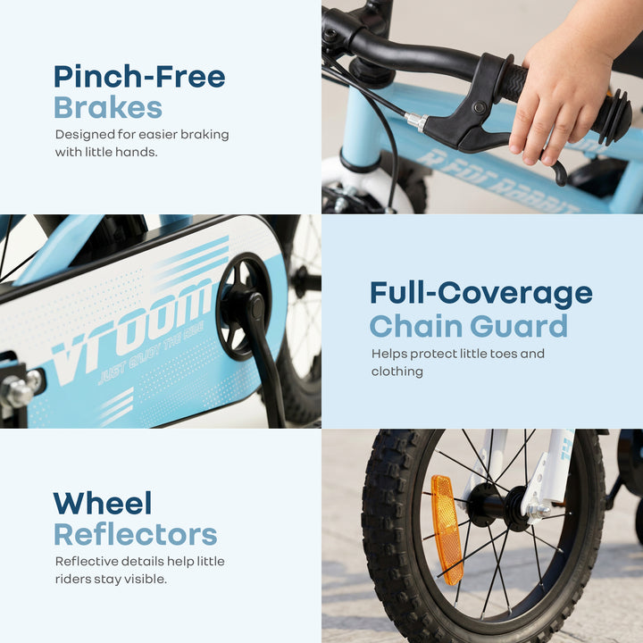 Vroom Bicycle For Kids 14 Inch With 90% Plug and Play For Ease of Installation - Lake Blue
