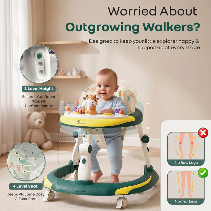 Little Feet Plus Walker - Detachable Toy Bar With Music & Light - Green Yellow