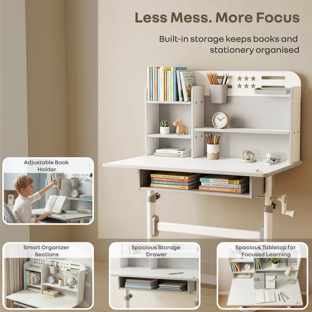 Kiddie Grow Flex Adjustable Kids Study Table with Chair – Ergonomic Desk with Storage Shelves, Drawer, Spacious Tabletop & Height Adjustment for Growing Kids (3–15 Years)