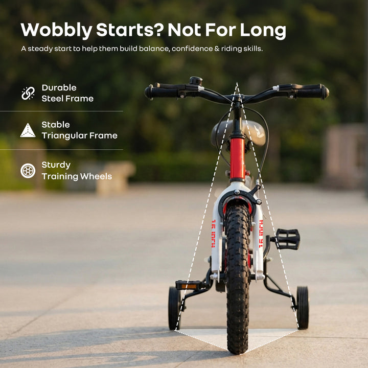 Vroom Bicycle For Kids 16 Inch With 90% Plug And Play For Ease Of Installation, Wide Training Wheels, Adjustable Seat, 4-7yrs, Upto 40kgs - Red