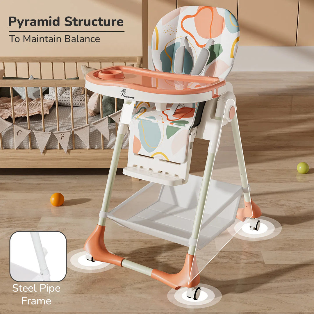 Marshmallow High Chair - 7 Level Height Adjustment, 3 Recline Modes, Adjustable & Removable Double Meal Tray, 6 months-5 years