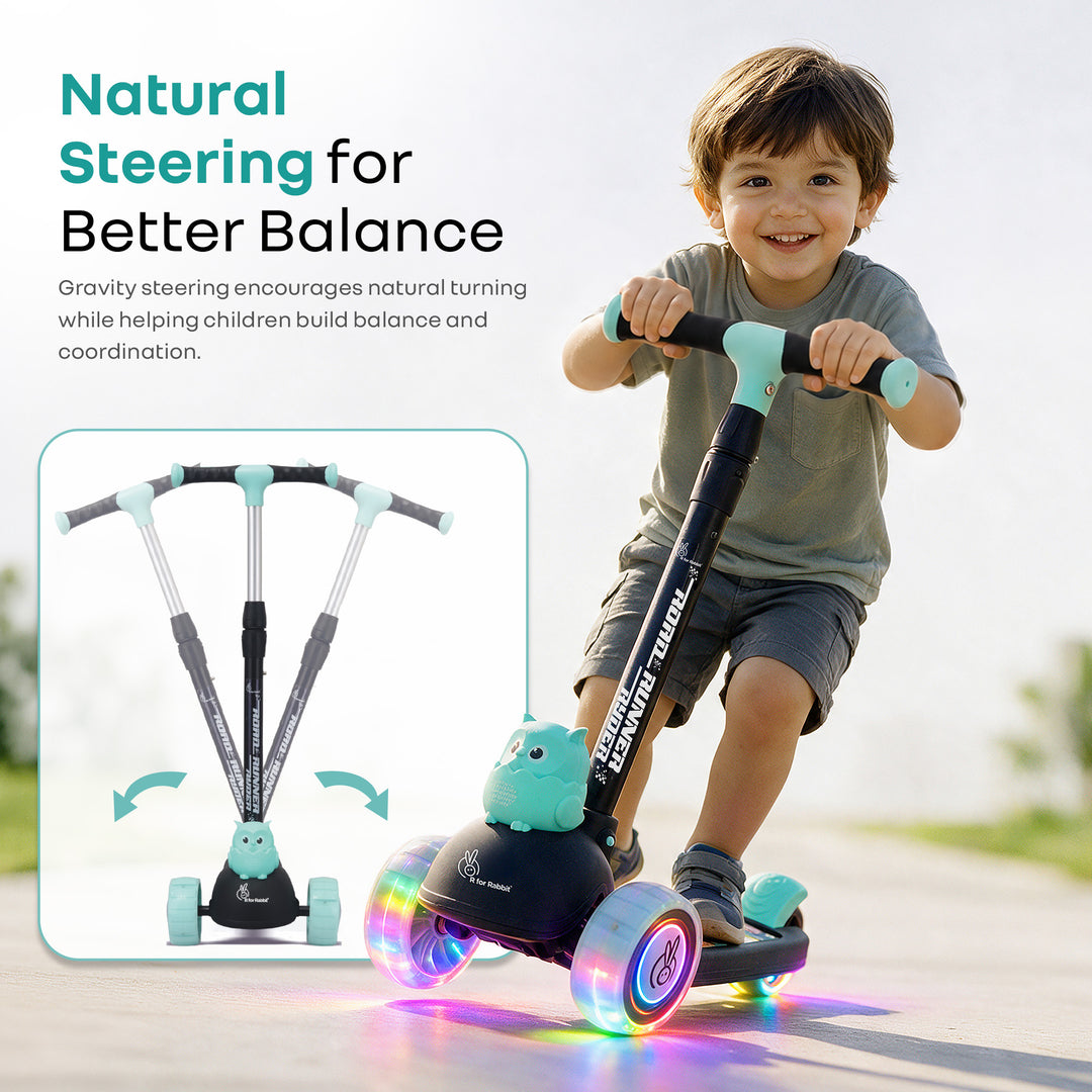 Road Runner Ryder Kids Scooter - PU LED wheels & Multi-Level Height Adjustment - Black Blue