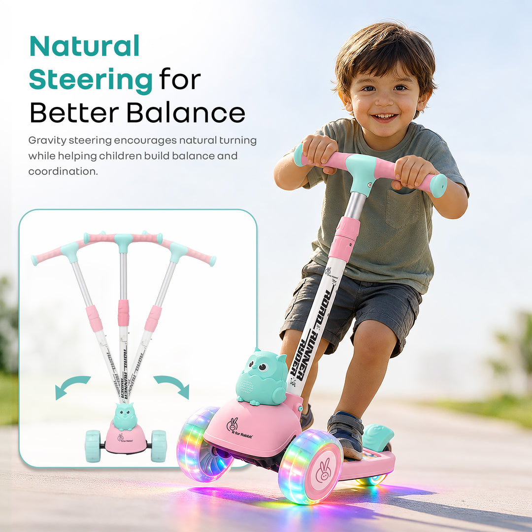 Road Runner Ryder Kids Scooter - PU LED wheels & Multi-Level Height Adjustment - Pink Blue