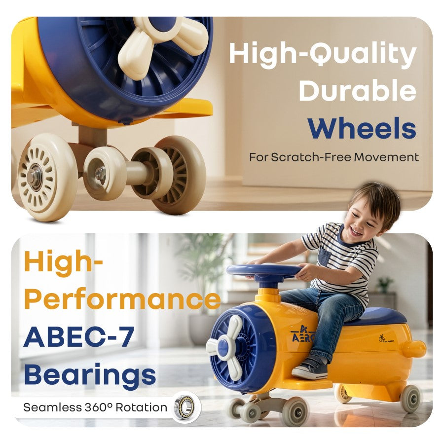 R for Rabbit Iya Iya Aero Ace 2-in-1 Swing Car Ride On for Kids with Toy Storage, Smooth Wheels & ABEC 7 Bearing - Orange Blue