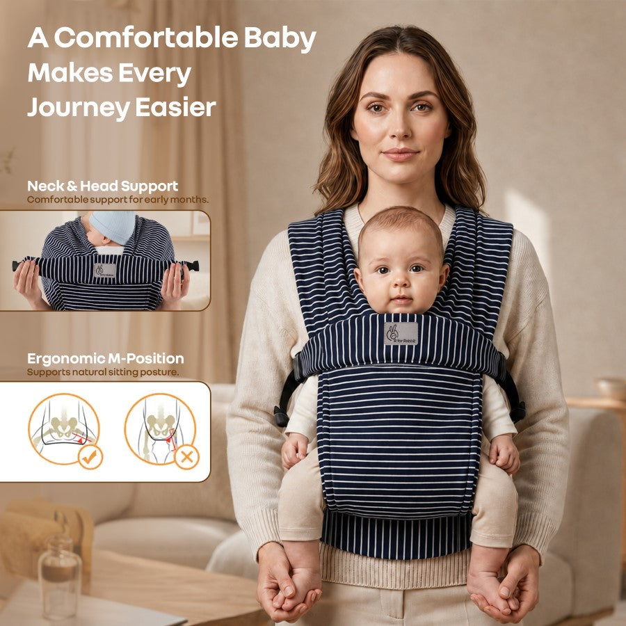 Solo Wrap Flexi Hands-Free Baby Carrier with Dual Carry Positions and 3-Point Support Design – Oxford Blue Stripes