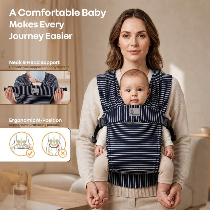 Solo Wrap Flexi Hands-Free Baby Carrier with Dual Carry Positions and 3-Point Support Design – Oxford Blue Stripes