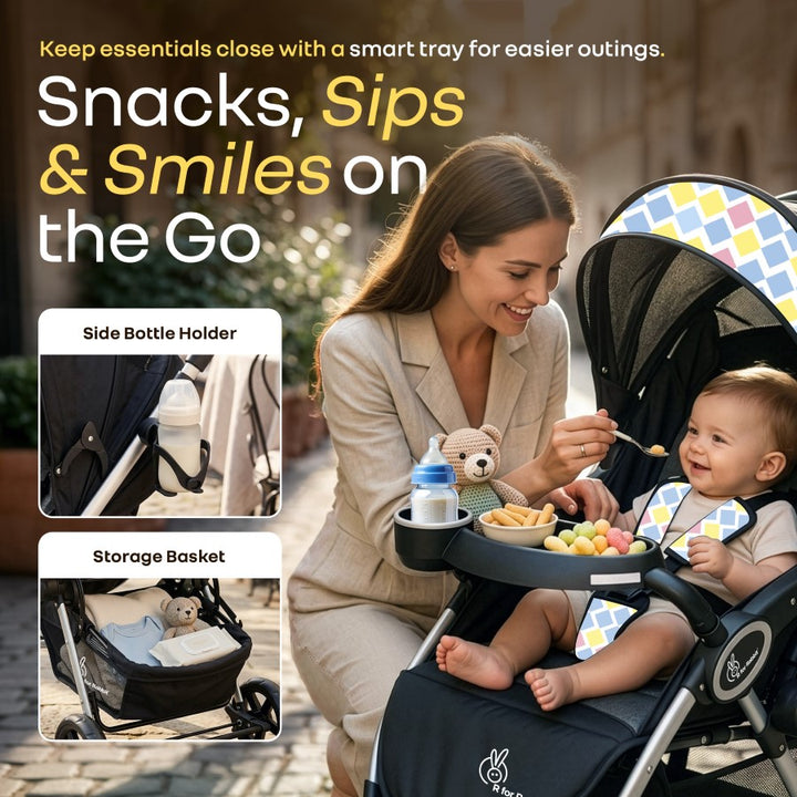 Chocolate Ride Baby Stroller With Personalized Name Plate - Black Multi