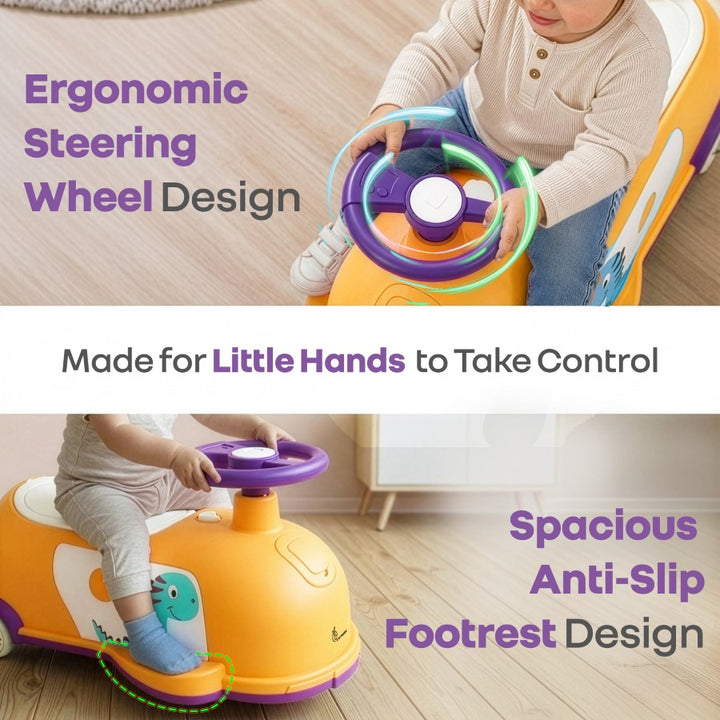 Iya Iya Poppy 3 in 1 Kids Ride On Swing Car, Push Ride & Pull Along, Stable Triangular Structure, Inbuilt Toy Compartment Age 2+ Years - Orange Purple