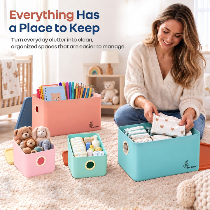 Kiddo Korner Multi Storage Organiser with Lid BPA Free PP Material Set of 4 - Aqua Multi