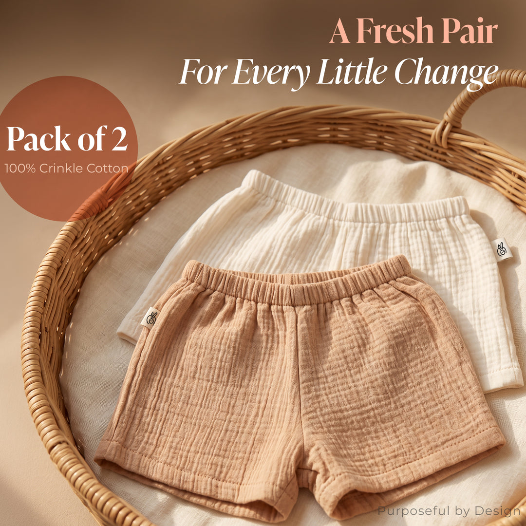 Pastelpops Multicolor Cotton Crinkle Shorts Pack of 2