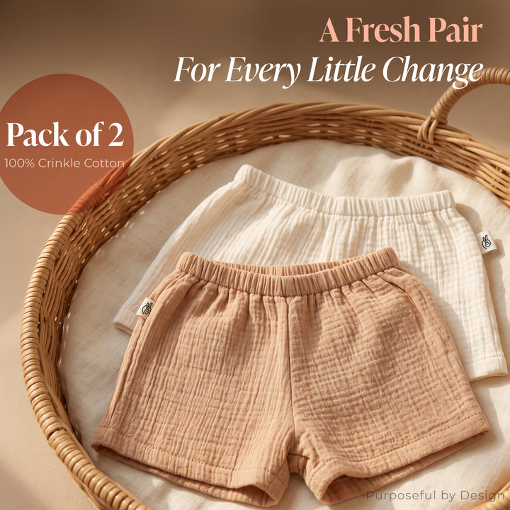 Pastelpops Multicolor Cotton Crinkle Shorts Pack of 2