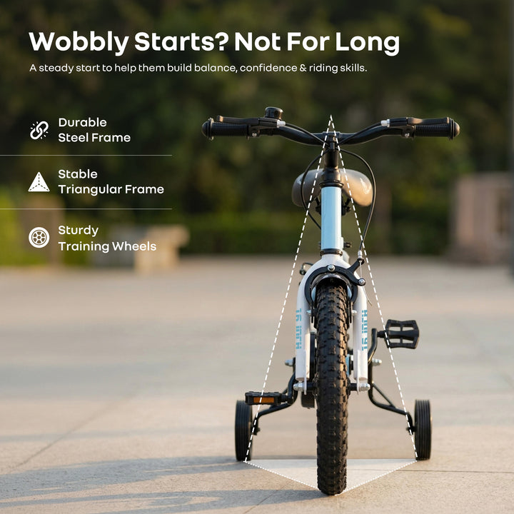 Vroom Bicycle For Kids 16 Inch With 90% Plug And Play For Ease Of Installation, Wide Training Wheels, Adjustable Seat, 4-7yrs, Upto 40kgs - Lake Blue