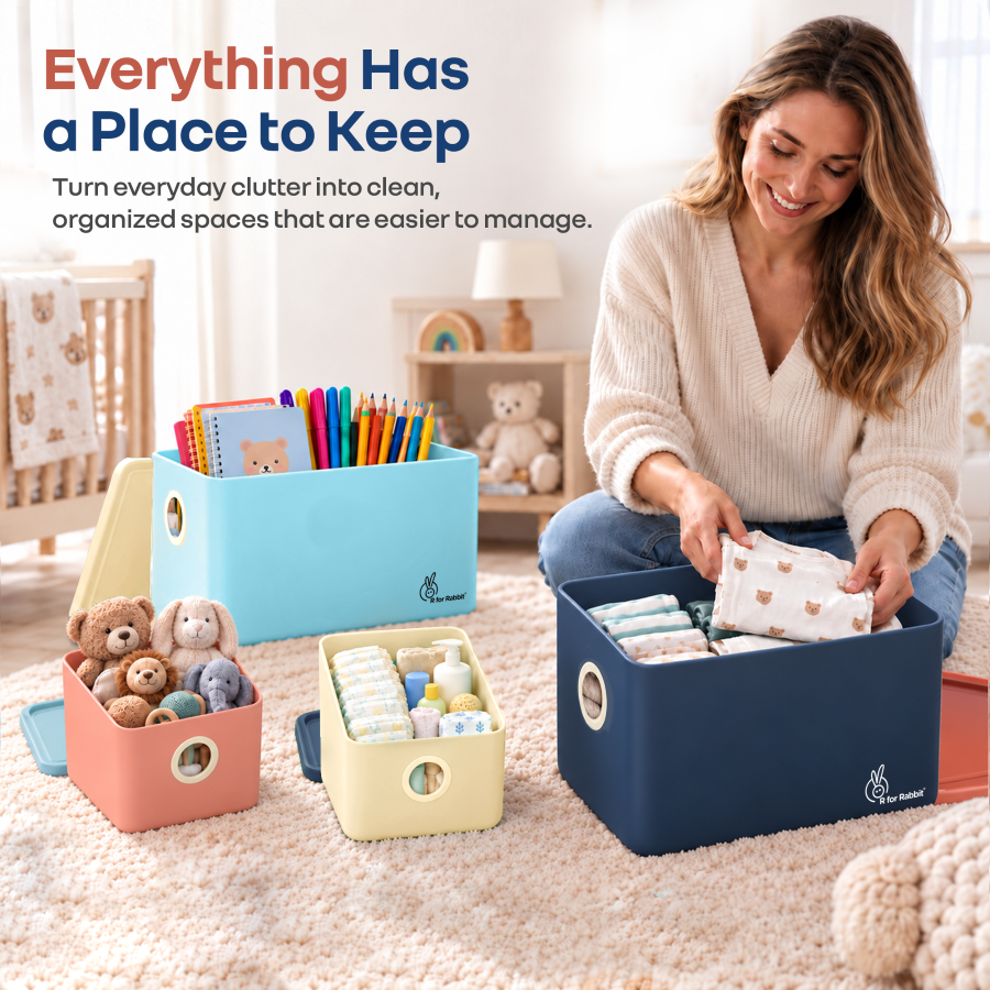Kiddo Korner Multi Storage Organiser with Lid BPA Free PP Material Set of 4 - Indigo Multi